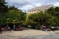 04A Trees In Plaza De Armas Munoz Gamero With Hotel Cabo de Hornos Beyond In Punta Arenas Chile.jpg